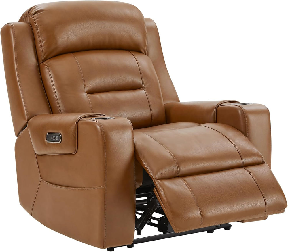 Watson & Whitely Genuine Leather Lay Flat Power Recliner Chair, Saddle