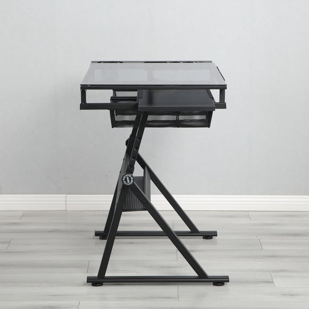 Drafting Table, 0-70° Adjustable Glass Top Artist Table - Height Adjustable D...