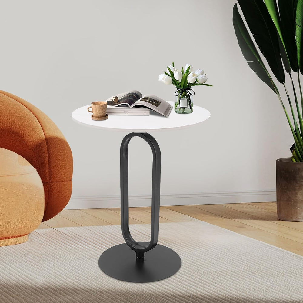Marble White Side End Table, White Round Coffee Table Sofa Side Table Modern ...