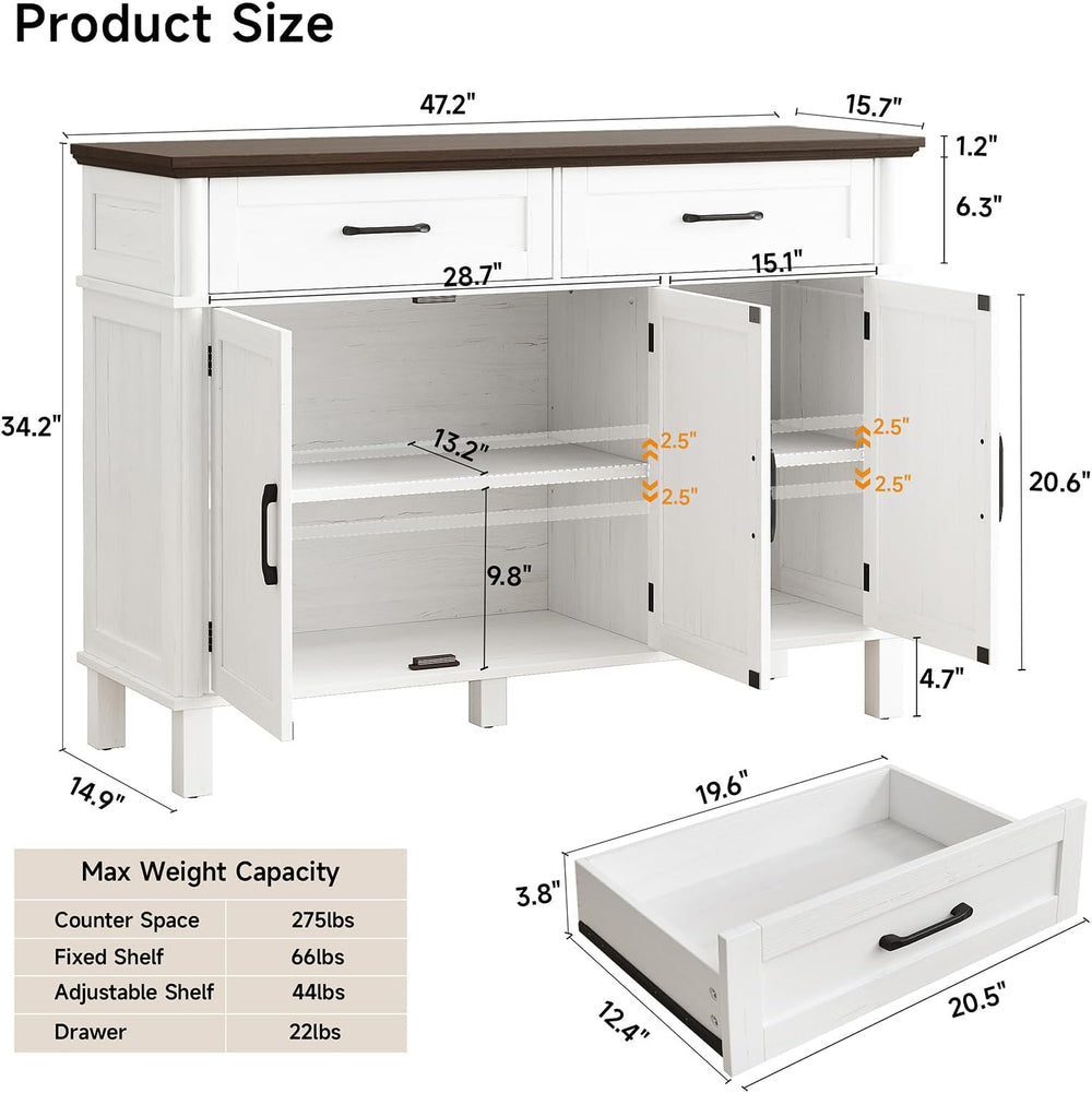 48 Inches Buffet Cabinet with Storage, Farmhouse Sideboard Buffet w/2 Drawers...