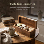 Handmade Acacia Wood Tea Organizer, 4 Compartment Tea Caddy Box with engraving