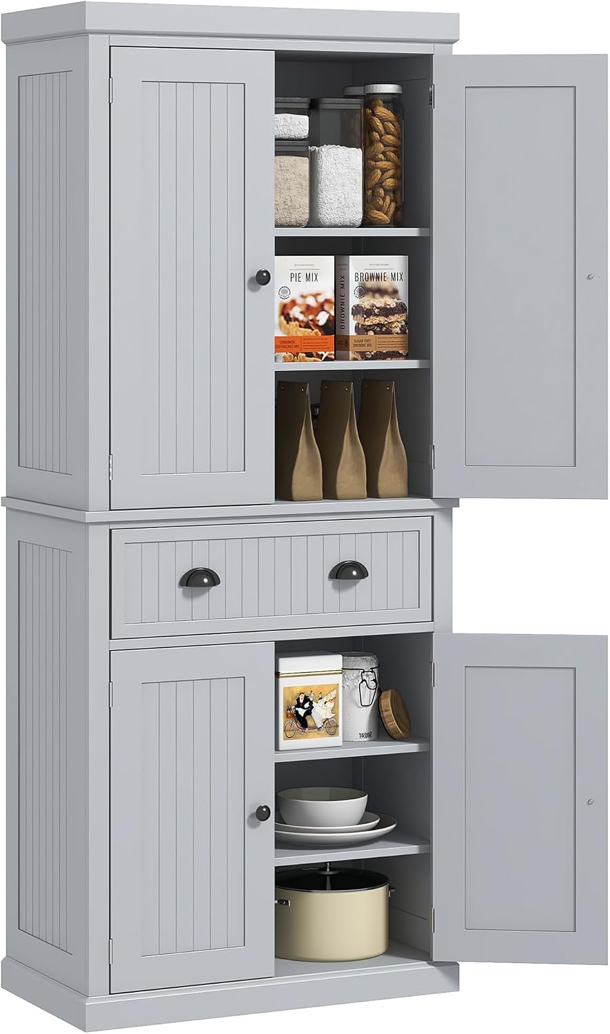 HOMCOM 72" Kitchen Pantry Cabinet Freestanding Tall Storage Cabinet Gray...