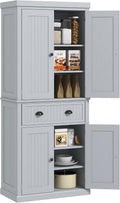 HOMCOM 72" Traditional Kitchen Pantry Cabinet, Freestanding Tall Storage Cabinet with 4 Doors, Drawer and 3 Adjustable Shelves for Dining Room, Gray
