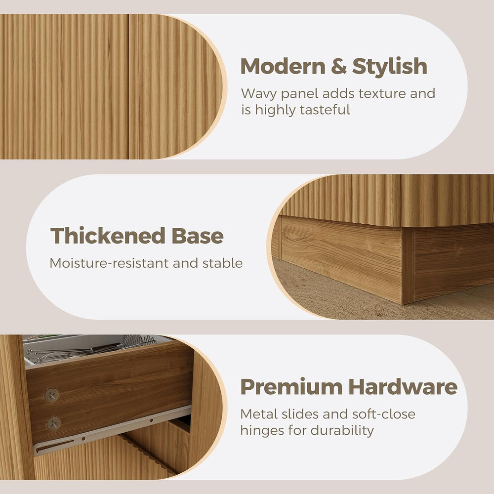 Mekminop 74.8" W Large Kitchen Island, Natural, Wavy Design | Storage, S...
