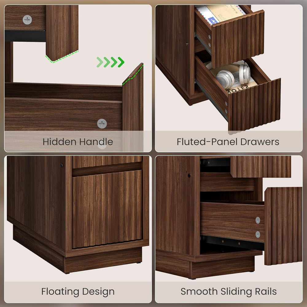 CHOEZON Narrow Nightstand and Farmhouse End Table with Charging Station Bundl...