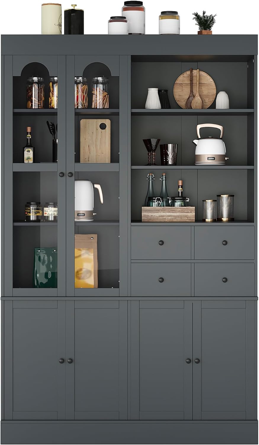 roomfitters 75 Inch Tall Kitchen Pantry Buffet Hutch with 4 Drawers and Glass...