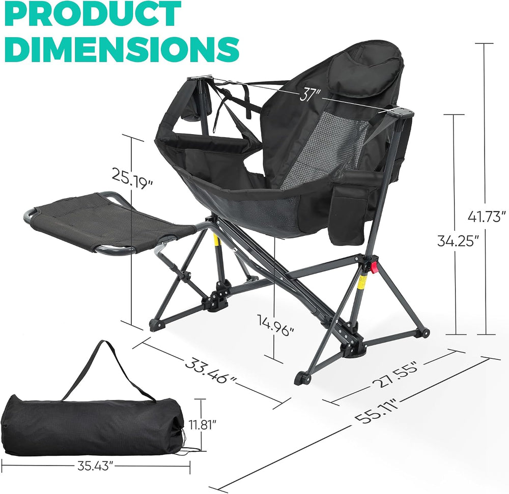 Hammock Camping Chair with Footrest, Foldable Portable Rocking Chairs for Adu...