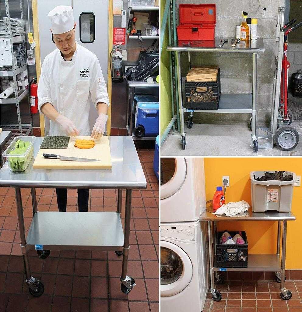 AmGood 48" Long x 36" Deep Stainless Steel Table with Casters