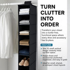 Honey-Can-Do 10-Shelf Hanging Shoe Organizer, Black - Closet Storage Rack for Shoes, Accessories & Clothes, Space Saving