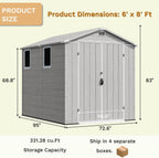Devoko 6x8 FT Plastic Storage Shed, Outdoor Resin Garden Shed with Floor, Waterproof Tool Storage Shed with Lockable Door and Window for Patio, Garden, Backyard, Light Gray