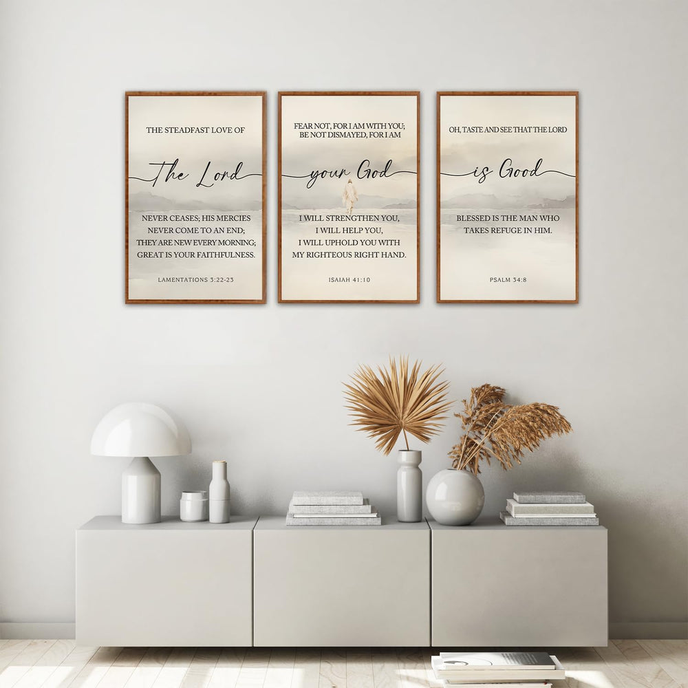 HLNIUC Christian Scripture Framed Wall Art Set of 3,The Lord Your God Is Good...