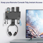 Adhesive Remote Control Holder Wall Mount with Headset Hanger, 3 in 1 Organizer TV/Fan Remote Caddy with Hook for Headphone, No Drill Controller Storage Bracket, Bed Wall Rack for Multiple Remote