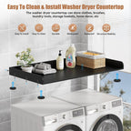 Washer Dryer Countertop, 27.5" D x 54" W Washer and Dryer Topper Covers with Edge Rails, Wood Laundry Room Countertop Shelves for Laundry Room Organization and Storage (Black)