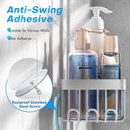 Aluminum Alloy Hanging Shower Caddy for Handheld Shower Heads,Rustproof Hose Shower Organizer 4 Levels Height Adjustable Shower Rack with Hooks,Razor Holder,Soap Holder