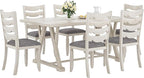 7-Piece Solid Wood Dining Table Set with 6 Upholstered Chairs - Modern Design for Kitchen & Small Spaces, for Dining Room, Kitchen, Washed Gray