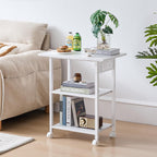 Lerliuo 3-Tier Printer Stand with Charging Station, Industrial Mobile Printer Table with Storage Shelf and Steel Frame, Rolling Printer Cart Holder with Lockable Wheels for Home, Office (White)