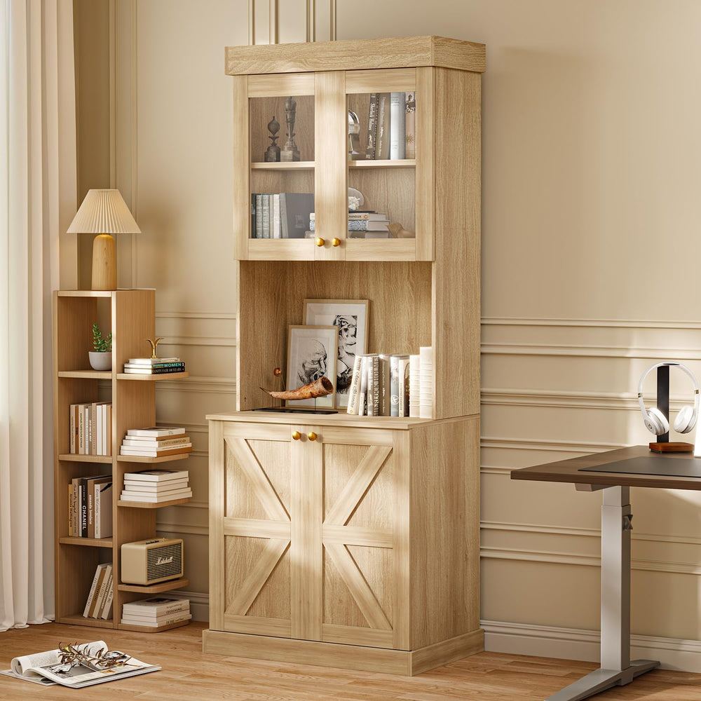 Vyre 71" Farmhouse Pantry Cabinet Set of 2, Rustic Brown Freestanding Co...