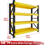 4000LBS Garage Shelving 48" W Garage Shelving Heavy Duty 4-Tier Metal Storage Shelves Adjustable Shelf Unit Storage Rack for Basement Supermarket Warehouse 48" W x 20" D x 78" H Yellow