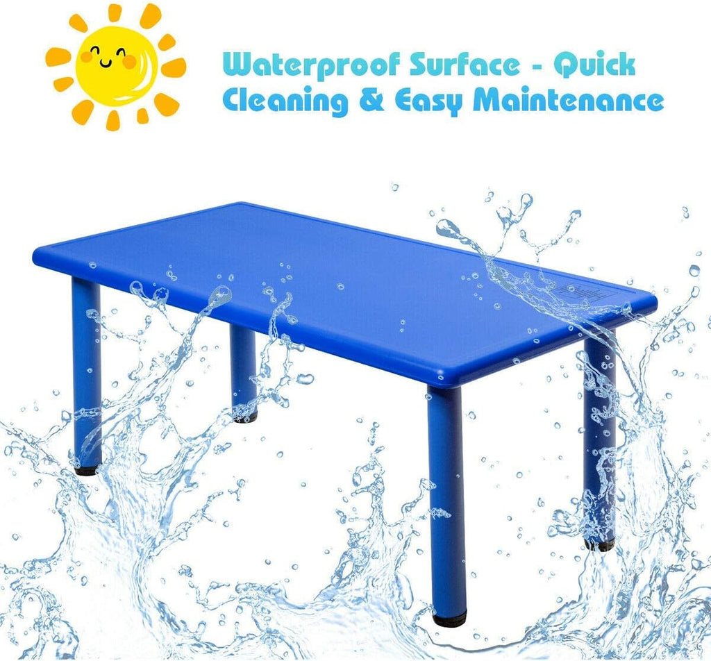 Costzon 47 x 23.5 Inch Rectangular Kids Table, Children School Activity Table for Reading Drawing Dining Playing, Multifunctional Plastic Table w/Steel Pipe, Toddler Furniture for Boys & Girls (Blue)