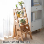 Foldable Wooden Library Ladder Chair with Storage Shelf 3 in 1 Multifunctional Display Ladder White 331lbs Capacity