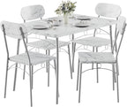 VECELO Dining Table Set for 4, 5-Piece Kitchen Table with 4 Chairs, MDF Board Tabletop with Metal Frame for Small Space, Compact Dinette, Breakfast Nook, Marble White