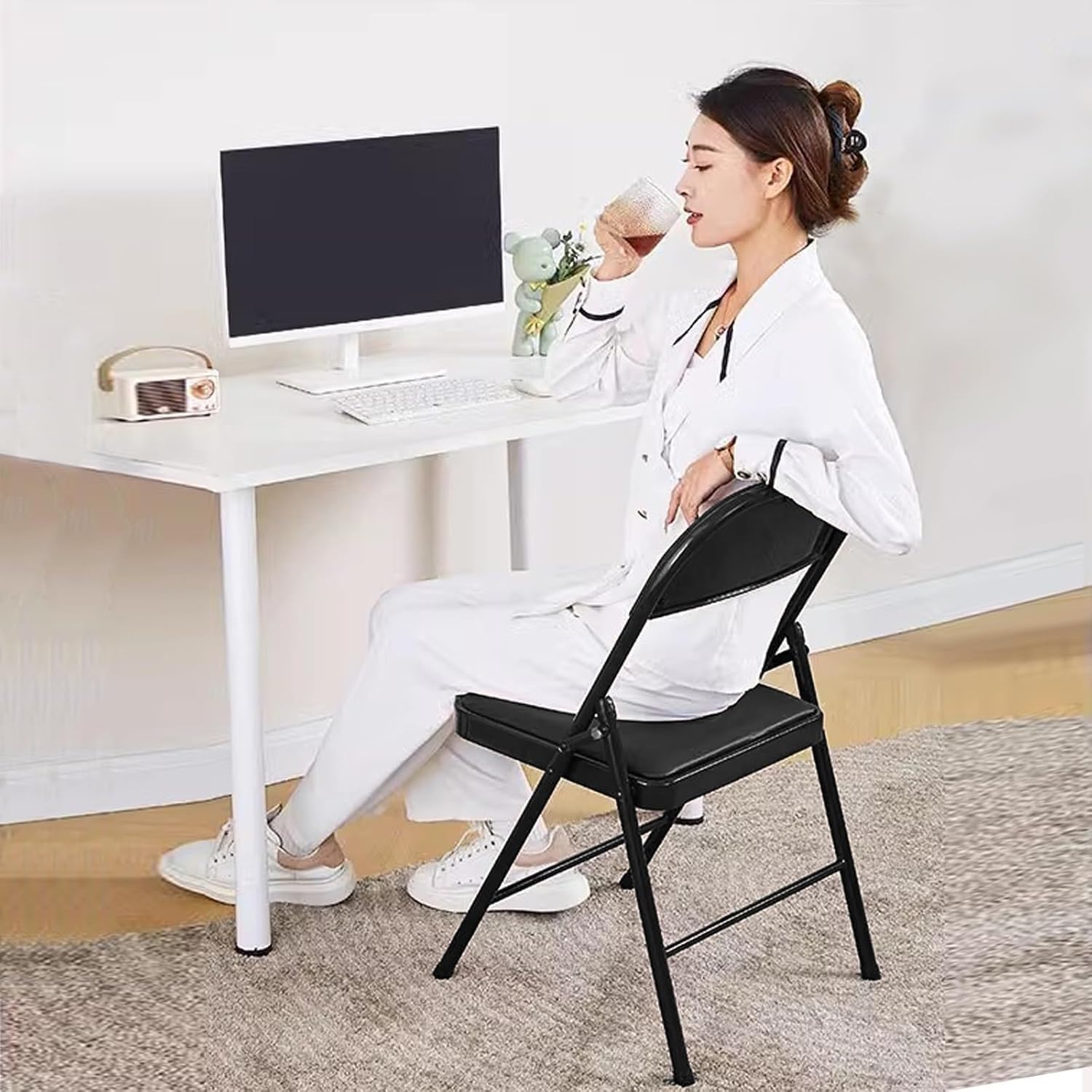 Folding Chair with Padded Cushion and Back, Padded Folding for Home and Office, Indoor and Outdoor Events(Red)