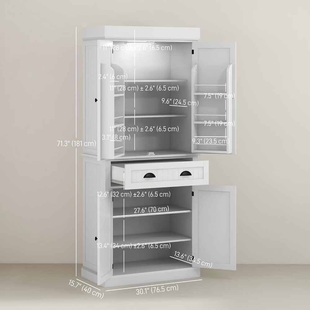 HOMCOM 71" Kitchen Pantry Cabinet LED Motion Sensor Light Drawer White |...