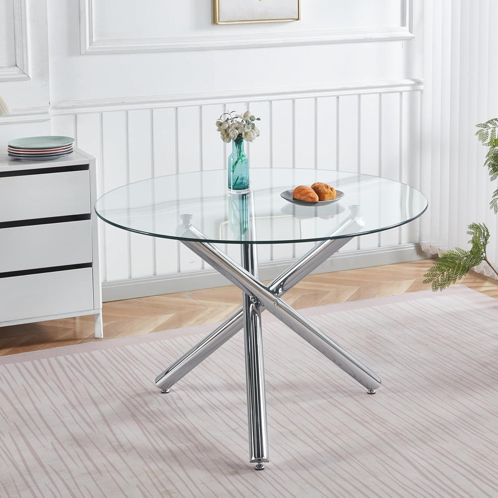 Modern Dining Room Table for 4 People, 36" Round Dining Table with Silve...