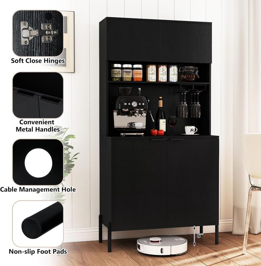 LOKO 64.5” Tall Kitchen Pantry Cabinet, Buffet Sideboard with Charging Statio...