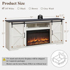 JXQTLINGMU Farmhouse Fireplace TV Stand for 80 Inch TV, 32" Tall Entertainment Center w/Drawer & Sliding Barn Door, 70 Inch Highboy Media Console for Living Room, Off White