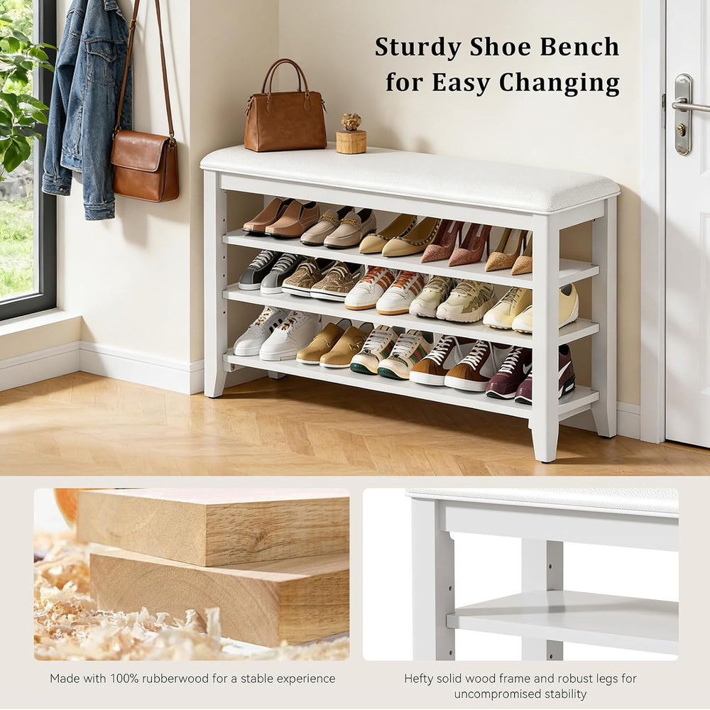 Shoe Rack Bench Entryway Storage with Leather Cushion, Shoe Organizer Bench f...