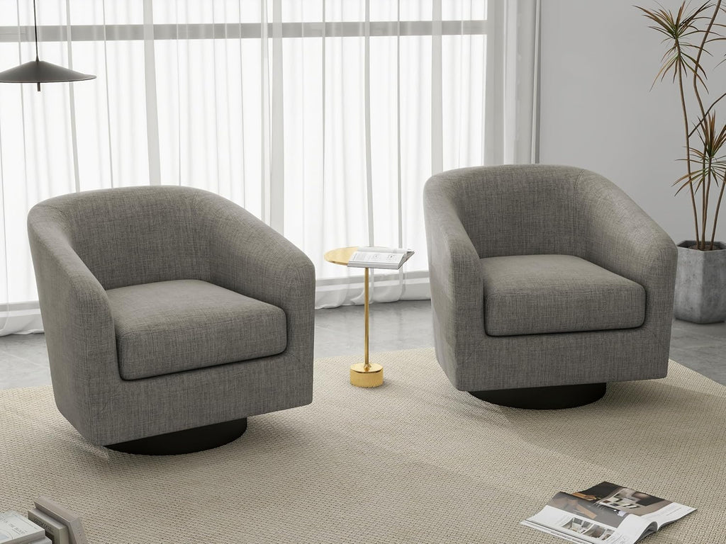 Swivel Accent Chairs Set of 2, Fabric Barrel Armchair, Khaki | Modern Upholstered Club Chair | Comfy Reading Seat with Removable Cushion | For Living Room, Bedroom, Office