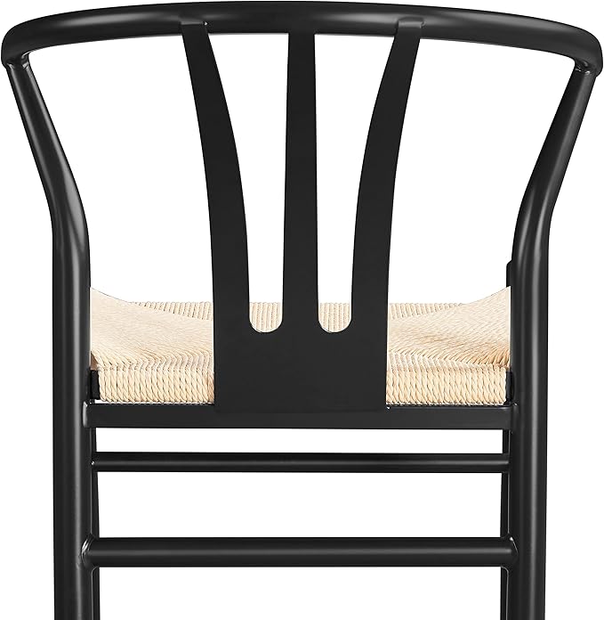 Yaheetech Weave Dining Chairs Set of 2 Mid-Century Modern Dining Room Chairs with Weave Hemp Seat and Metal Legs for Kitchen, Living Room, Restaurant, Black
