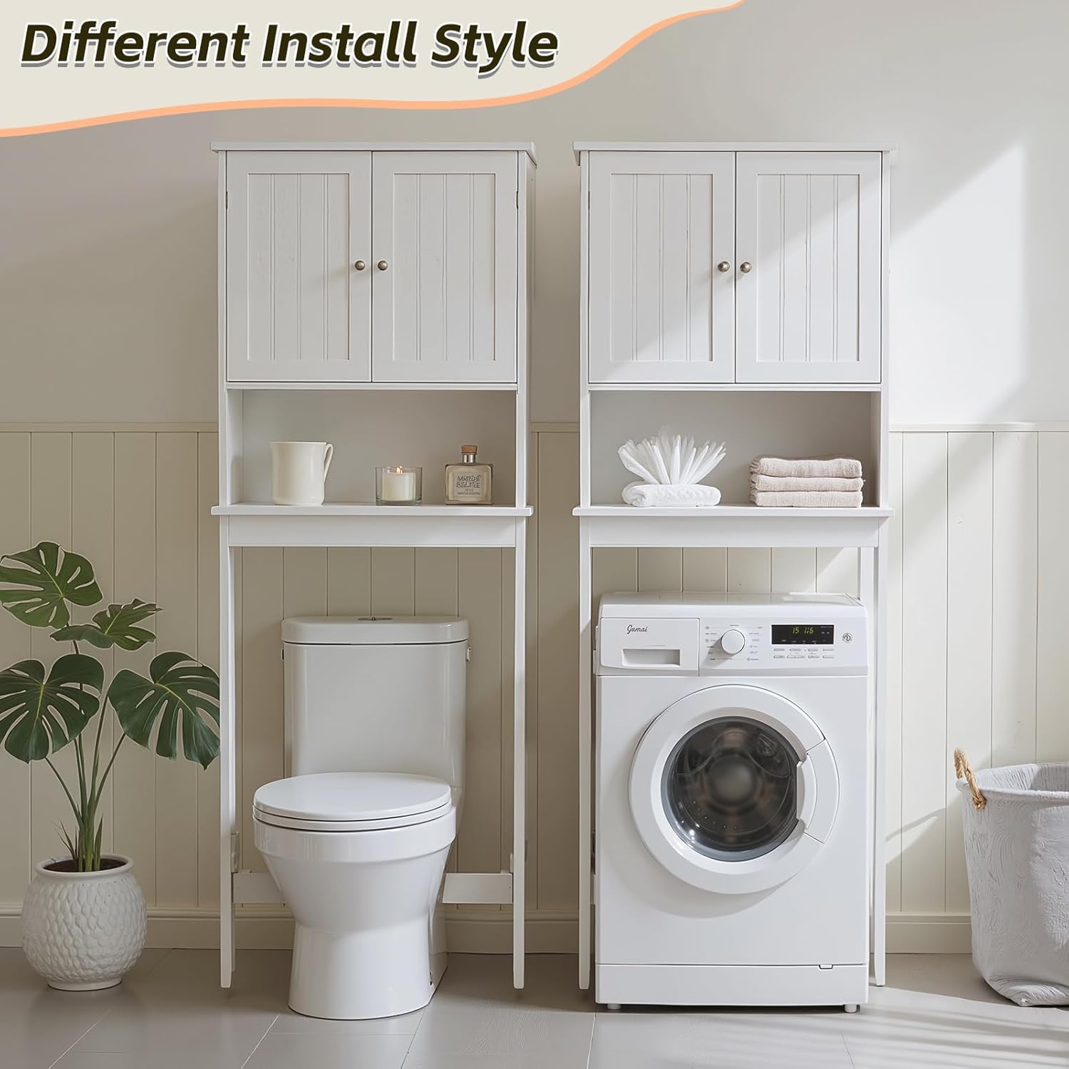 Over The Toilet Storage Cabinet, Behind Toilet Bathroom Organizer with Adjustable Shelves, Above Toilet Organizers with Barn Door, Space Saver for Restroom, Bathroom, Laundry