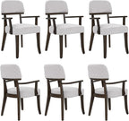 Modern Wood Dining Chairs with Arms Set of 6, Velvet Upholstered Kitchen Chairs with Open Curved Backrest & Black Hardwood Legs, Accent Chairs 350 LBS Capacity, Grey