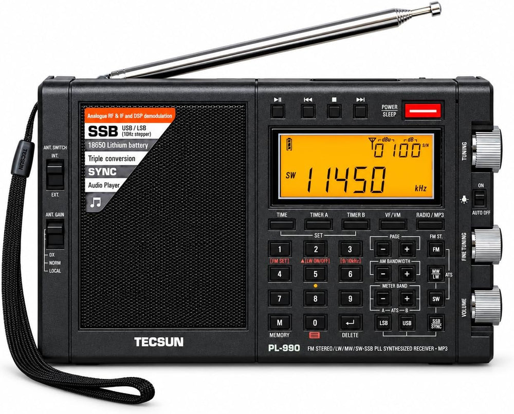 Tecsun PL990 Digital Worldband AM/FM Shortwave Longwave Radio with Single Sid...