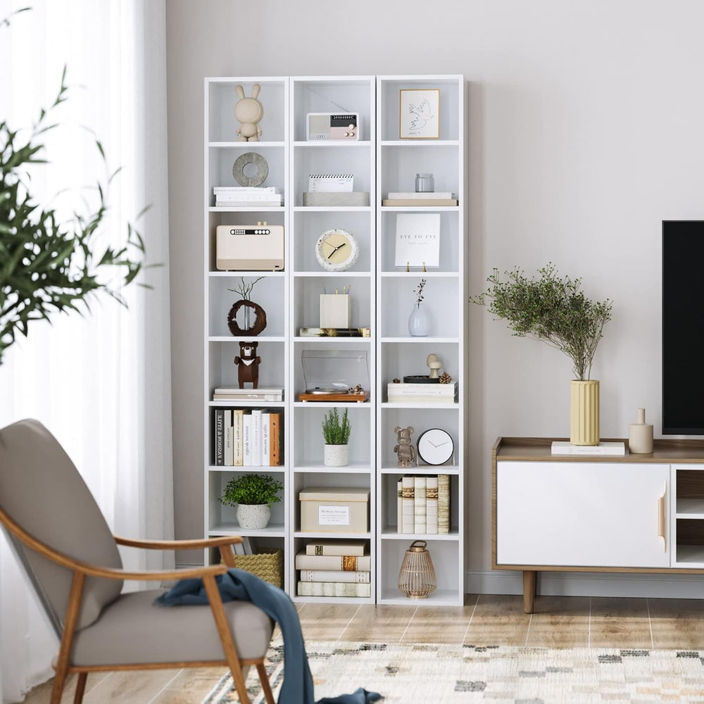FOTOSOK White Bookshelf 8-Tier Narrow Bookshelf, 11.6 X 9.3 X 70.9 Tall CD DV...