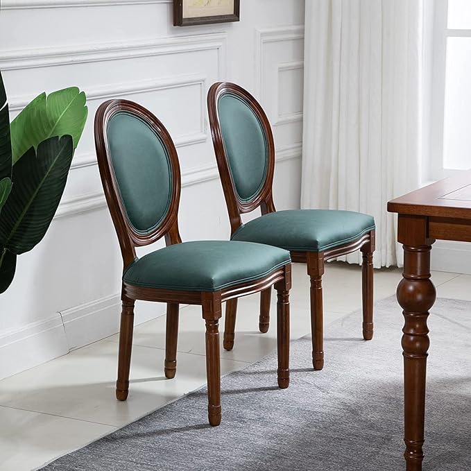 Nrizc French Country Dining Chairs Set of 6, Farmhouse Dining Chairs with Round Button Back, Solid Wood Legs, French Lunch Chair for Kitchen/Bedroom/Dining Room