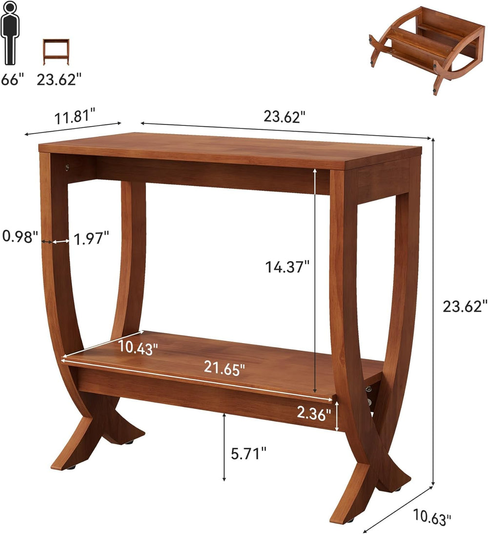 Solid End Table, 2-Tier Couch Side Table with Arched Legs for Small Space, Li...