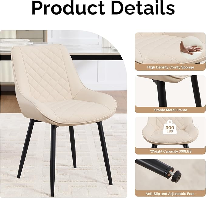 Dining Chair Set of 4, Modern Dining Chairs with Thick Cushions, Faux Leather...