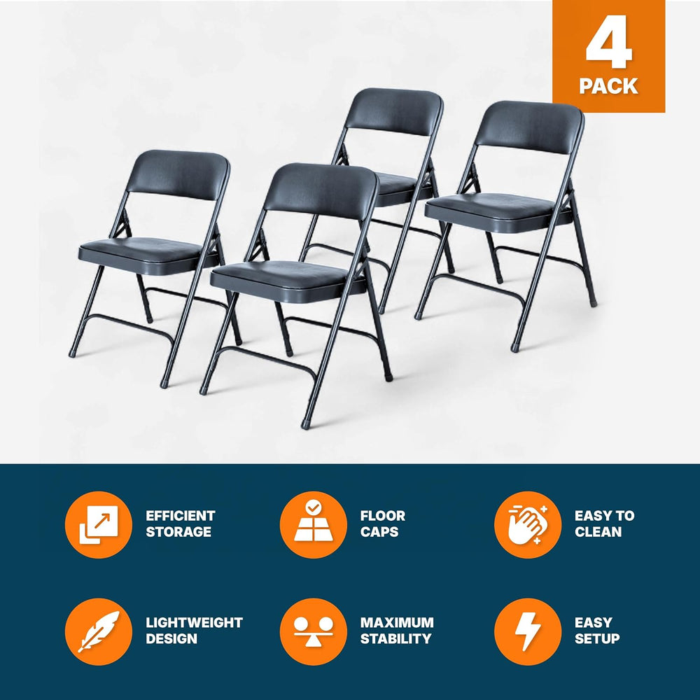 OEF Furnishings OEF1204 Vinyl Cushioned Folding Chairs with Steel Frame, Blue...