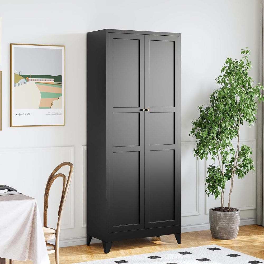 STANI 74.8" H Tall Kitchen Cabinet, Black Metal Pantry Storage Cabinet, ...