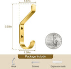 Coat Hooks Wall Mount for Hanging: 20LB Sturdy Hanger for Backpack, Towel, Bag, for Closet, Bathroom, Door, Mushroom, Brushed Gold 4 Pack, 3.75"