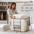 SLEEPING LAMB 170L Huge Blanket Storage Bag, Sturdy Oxford Fabric Comforter Storage Bag with Handles and Window, Foldable Bedding Container Organizer for King-size Duvets, Sheets, Pillows, Clothes