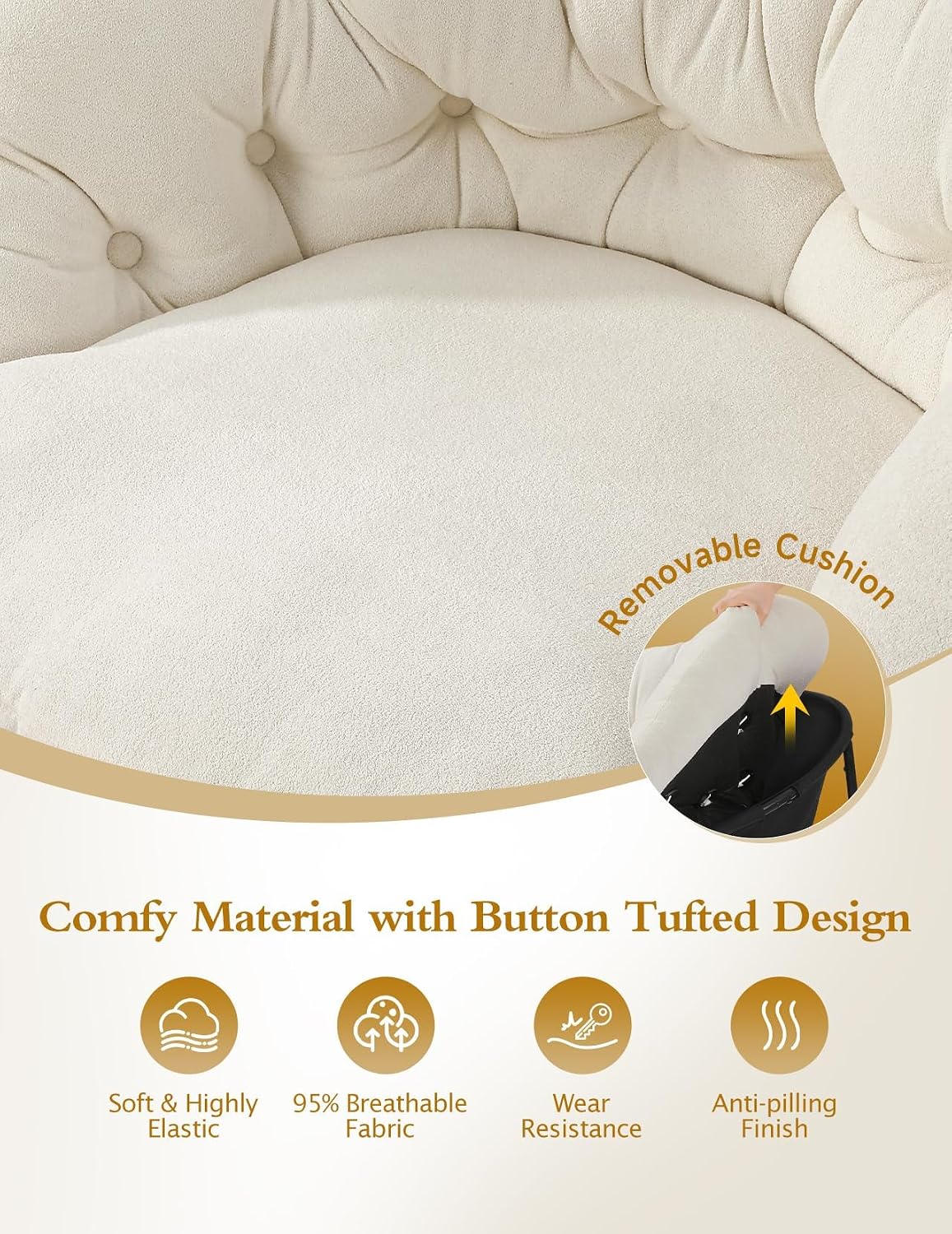 Kidirect Wide Rocking Chair Nursery, Comfy Saucer Nursery Rocking Chairs with Removable Cushion, Indoor Papasan Nursing Chair for Breastfeeding, Mecedora Para Adultos for Living Room & Bedroom (Beige)