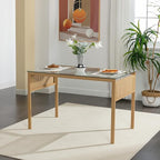 COSVALVE Boho 47 in Dining Table, Tempered Glass Tabletop with Rattan, Metal Legs, for Kitchen Dinner Living Room Reception