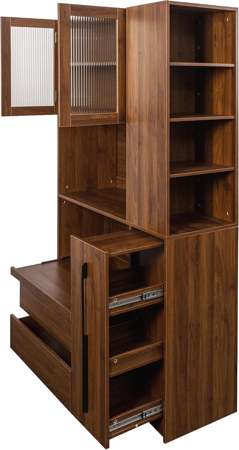 70.87" Tall Kitchen Pantry Cabinet with Pull-Out Storage Shelf and 4-Tie...