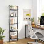 ELYKEN Ladder Shelf, 5-Tier Wood Wall Mounted Ladder Bookshelf | Leaning Storage Shelves with Metal Frame, Vintage Open Display Organizer Rack for Living Room, Bedroom, Home Office, Black