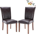 Parsons Dining Chairs Set of 2, Upholstered Nailhead PU Leather Dining Room Kitchen Side Chair with Thick Cushions and Wood Legs, Dark Brown