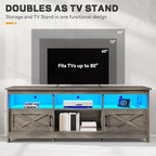 YITAHOME TV Stand for 80/75/70 Inch TVs, Farmhouse Entertainment Center with LED Lights & Storage Cabinets, Open Shelves & Adjustable Shelf, TV Consoles for Living Room, Washed Gray